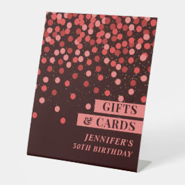 黒と赤の紙吹雪誕生日ギフトとカード 台座サイン