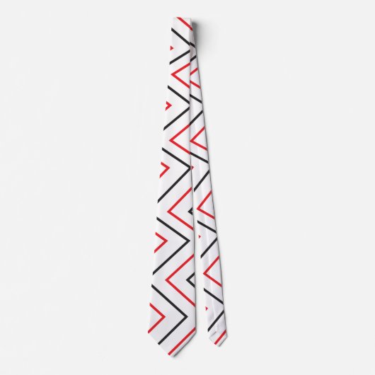 黒と赤の縦山形のパターストライプン ネクタイ (正面)
