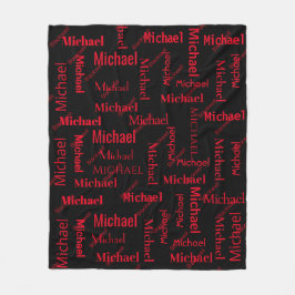 黒と赤の繰り返し名と姓 フリースブランケット