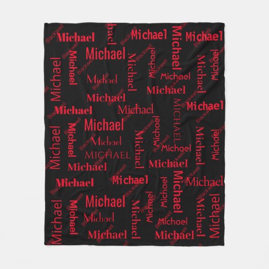 黒と赤の繰り返し名と姓 フリースブランケット (正面)