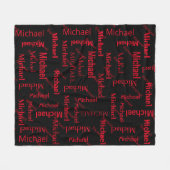 黒と赤の繰り返し名と姓 フリースブランケット (正面(横))