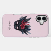 黒と赤の羽のマスク iPhoneケース (裏面横)