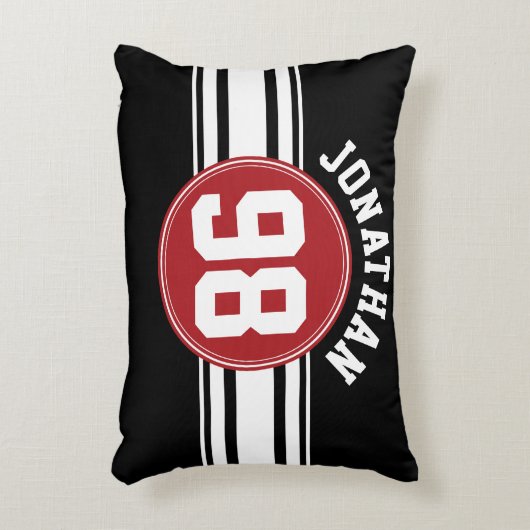 黒と赤の自動レースストライプの名前番号 アクセントクッション (正面(垂直))