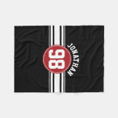 黒と赤の自動レースストライプの名前番号 フリースブランケット (正面(横))