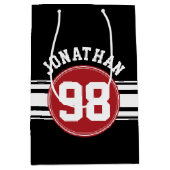 黒と赤の自動レースストライプの名前番号 ミディアムペーパーバッグ (正面)