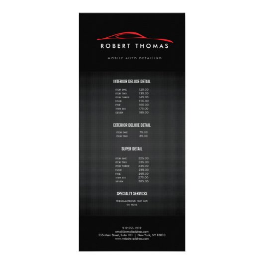 黒と赤の自動詳細、自動修復 ラックカード (正面)