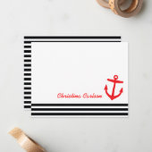 黒と赤の航海のいかり文房具 ノートカード (正面/裏面インサイチュ)