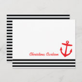 黒と赤の航海のいかり文房具 ノートカード (正面/裏面)