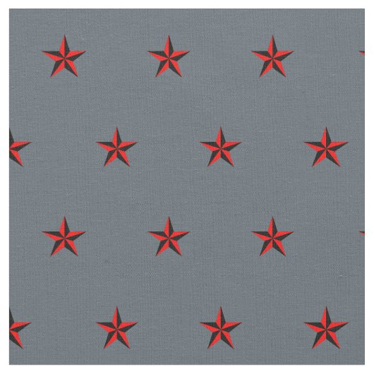 黒と赤の航海の星パターン石板グレー ファブリック (クローズアップ)