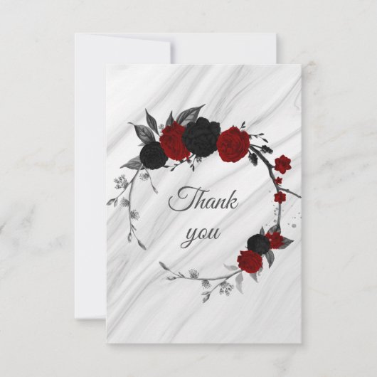 黒と赤の花の植物大理石 サンキューカード (正面)