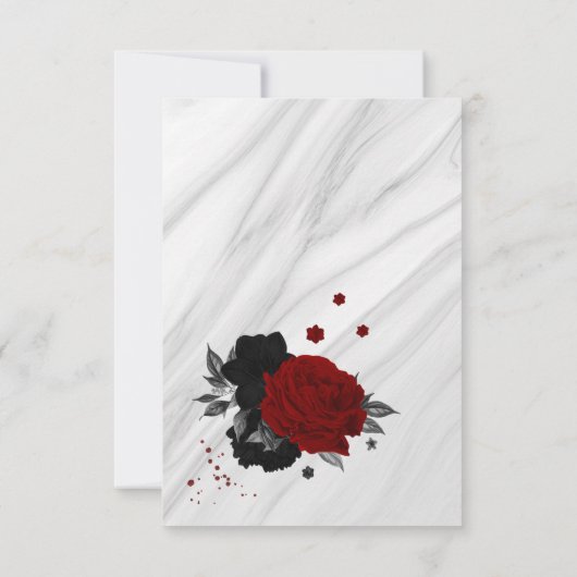 黒と赤の花の植物大理石 サンキューカード (裏面)