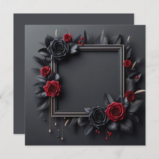 黒と赤の花柄 招待状 (正面/裏面)