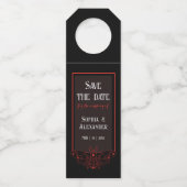 黒と赤の蝶ゴシック日付を保存 ボトルネックタグ (正面)