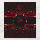 黒と赤の装飾的なゴシック様式のイニシャル入り ワインラベル (シングルラベル)