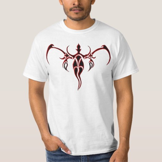 黒と赤の装飾的な部族象の曼荼羅 Tシャツ (正面)