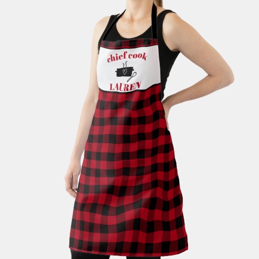 黒と赤の調理師水牛の格子柄のエプロン エプロン (インサイチュ)