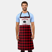 黒と赤の調理師水牛の格子柄のエプロン エプロン (着用した状態)