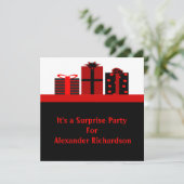 黒と赤の贈り物の誕生日パーティー 招待状 (スタンド正面)