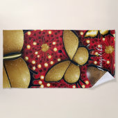 黒と赤の金ゴールドグリッター蝶カスタム ビーチタオル (正面)