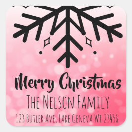 黒と赤の雪の結晶のクリパーソナライズされたスマス スクエアシール