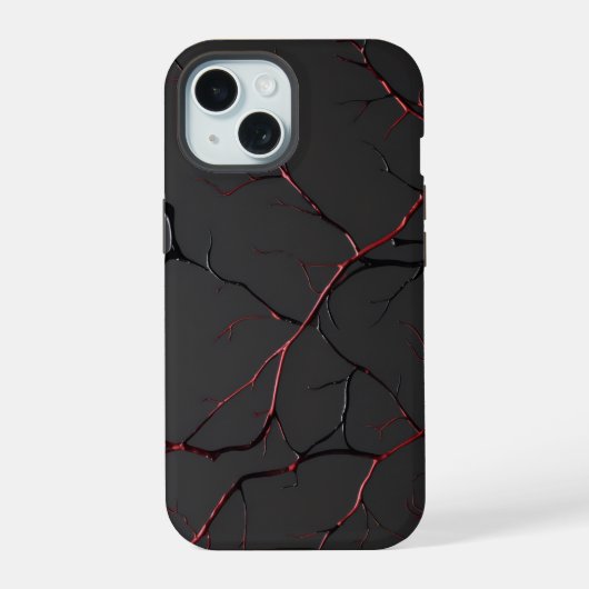黒と赤の静脈 iPhone 15ケース (裏面)
