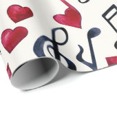 黒と赤の音符が白の背景に ラッピングペーパー (ロールコーナー)