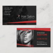 黒と赤の髪の毛のサロン、美容師、ヘアスタイリスト 名刺 (正面/裏面)