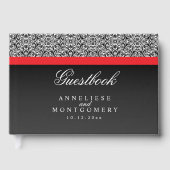黒と赤の黒のダマスクパターストライプン ゲストブック (正面)