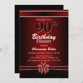 黒と赤の90歳の誕生日ディナーParty 招待状 (正面/裏面)