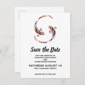 黒と赤アジアのコイ魚の結婚式の日付を保存 インビテーションポストカード (正面/裏面)