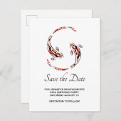 黒と赤アジアのコイ魚の誕生日日付を保存 インビテーションポストカード (正面/裏面)