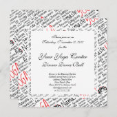 黒と赤エレガントのヨガが蓮の花を演じる 招待状 (正面/裏面)