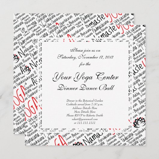 黒と赤エレガントのヨガが蓮の花を演じる 招待状 (正面/裏面)