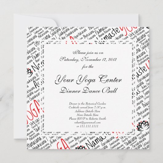 黒と赤エレガントのヨガが蓮の花を演じる 招待状 (正面)