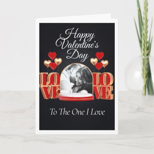 黒と赤パーソナライズされたのバレンタインフォトカード  カード (正面)