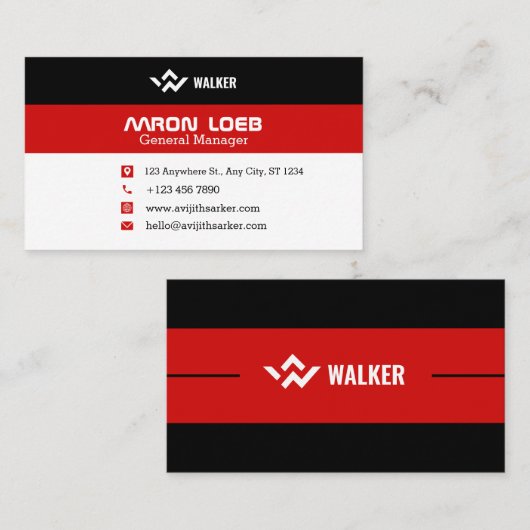 黒と赤モダンパーソナライズされた 名刺 (正面/裏面)