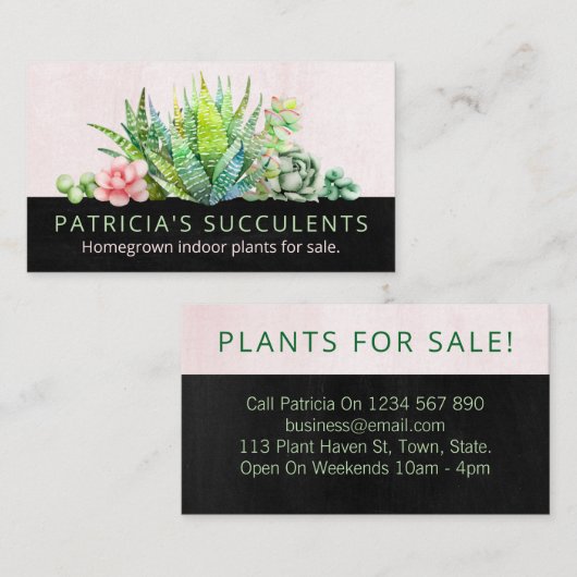 黒と赤面のピンクの自家栽培の多肉植物 名刺 (正面/裏面)