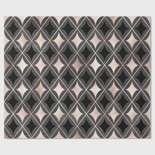 黒と赤面ピンクの幾何 ラッピングペーパー (フラット)