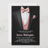 黒と赤面ピンクタキシード誕生日イベント 招待状 (正面)