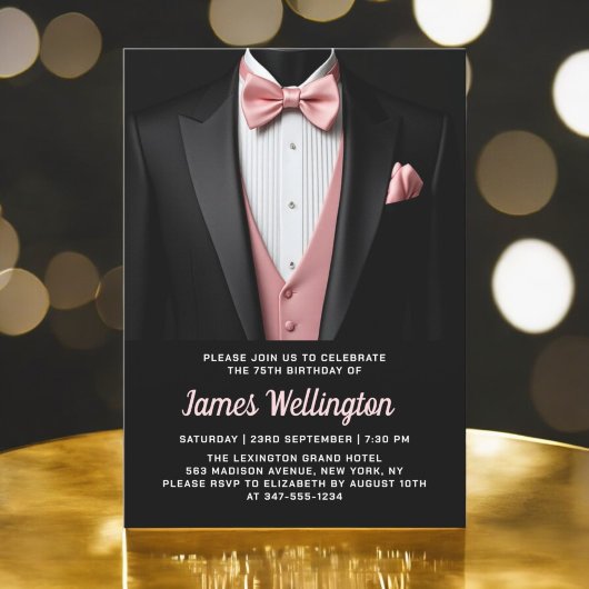黒と赤面ピンクタキシード誕生日イベント 招待状