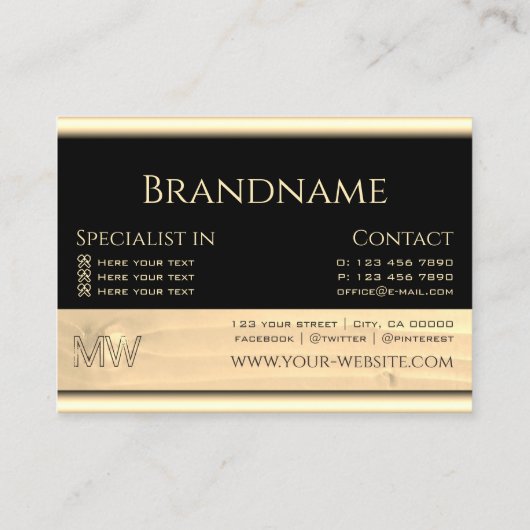 黒と軽い木目木板モノグラム 名刺 (裏面)