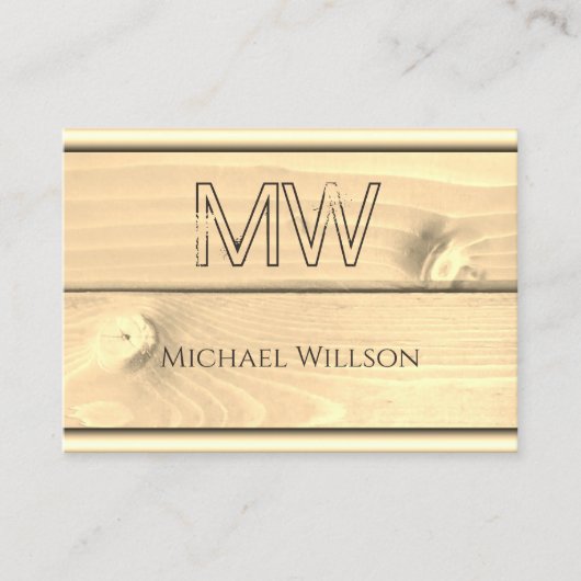 黒と軽い木目木板モノグラム 名刺 (正面)