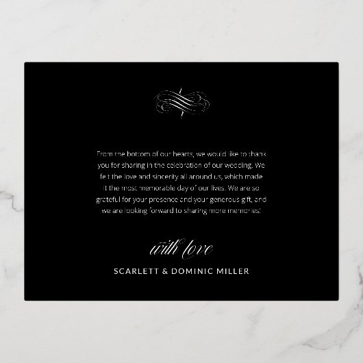 黒と輝く書道ありがとう結婚カード 箔招待状ポストカード (裏面)