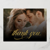 黒と輝く書道ありがとう結婚カード 箔招待状ポストカード (正面)