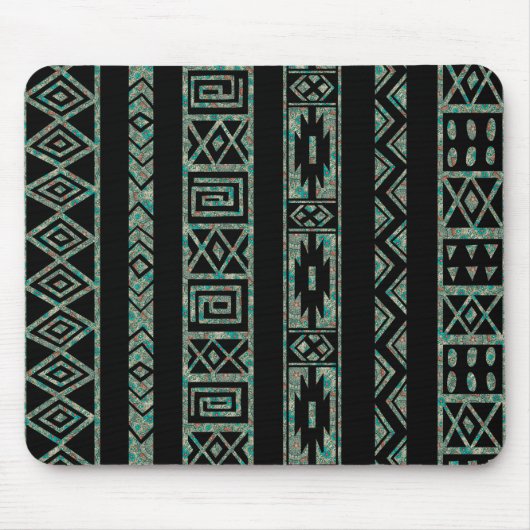 黒と部族カラフルの幾何学的パターン2 マウスパッド (正面)