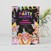 黒と野生カラフルのワンサファリ動物の誕生日 招待状 (スタンド正面)