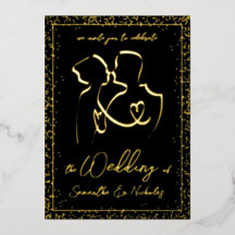 黒と金のウェディングドレスを着た恋人たちのシルエット