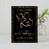 黒と金のウェディングドレスを着た恋人たちのシルエット 箔招待状 (立ち正面)