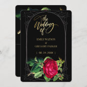 黒と金のエレガンス、赤いバラ セーブザデート (正面/裏面)