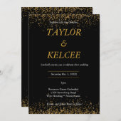 黒と金のエレガントでカスタマイズ可能なウェディング 招待状 (正面/裏面)